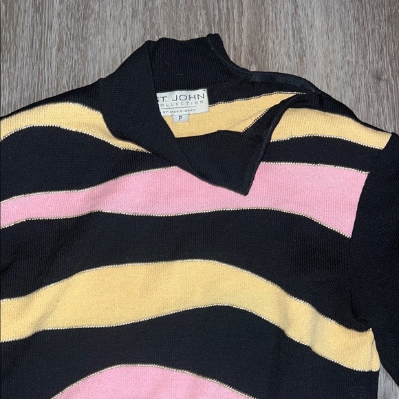 St. John Collection Black Sweater with Pink and Yellow Stripes - Picture 5 of 5
